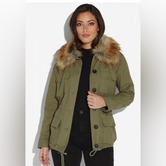 JustFab Utility Jacket With Faux Fur Collar Women’s size Large - Picture 2 of 16